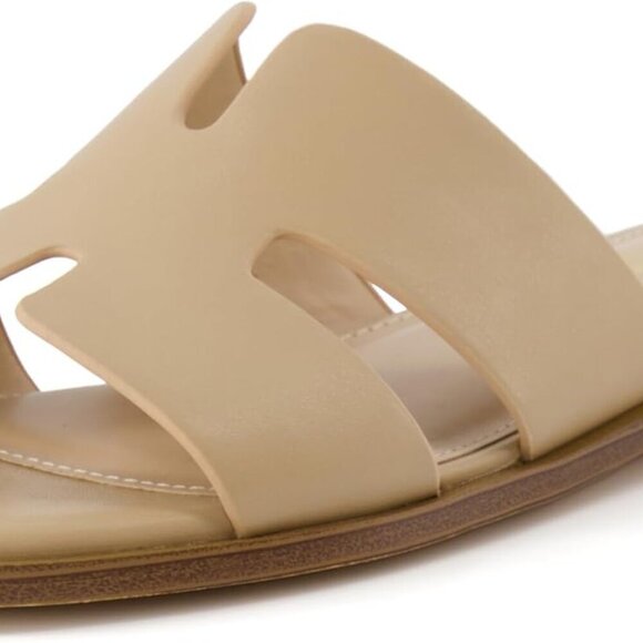 Cutout Strap Slides for Women Faux Leather Summer Flats Water Resistant - Picture 9 of 9
